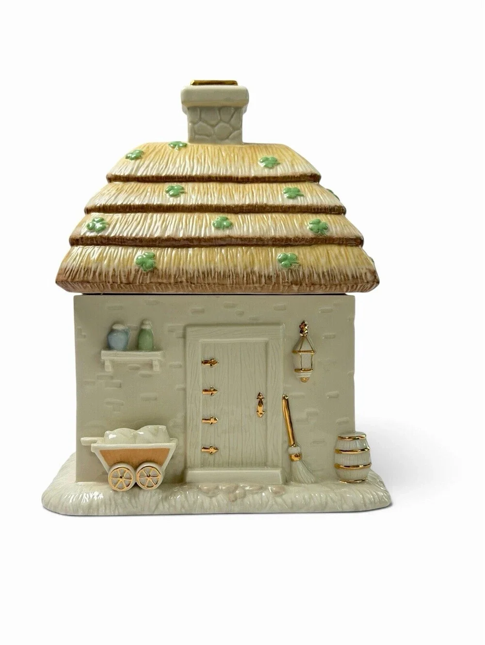 Vintage “The Irish Blessing” Bakery Cookie Jar Porcelain Cottage ( Minor Flaw)